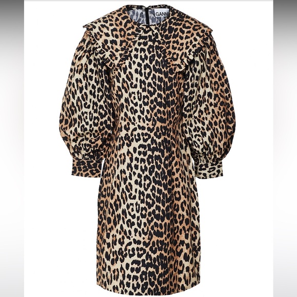 Ganni Leopard Cotton Poplin Mini Dress - Picture 6 of 13